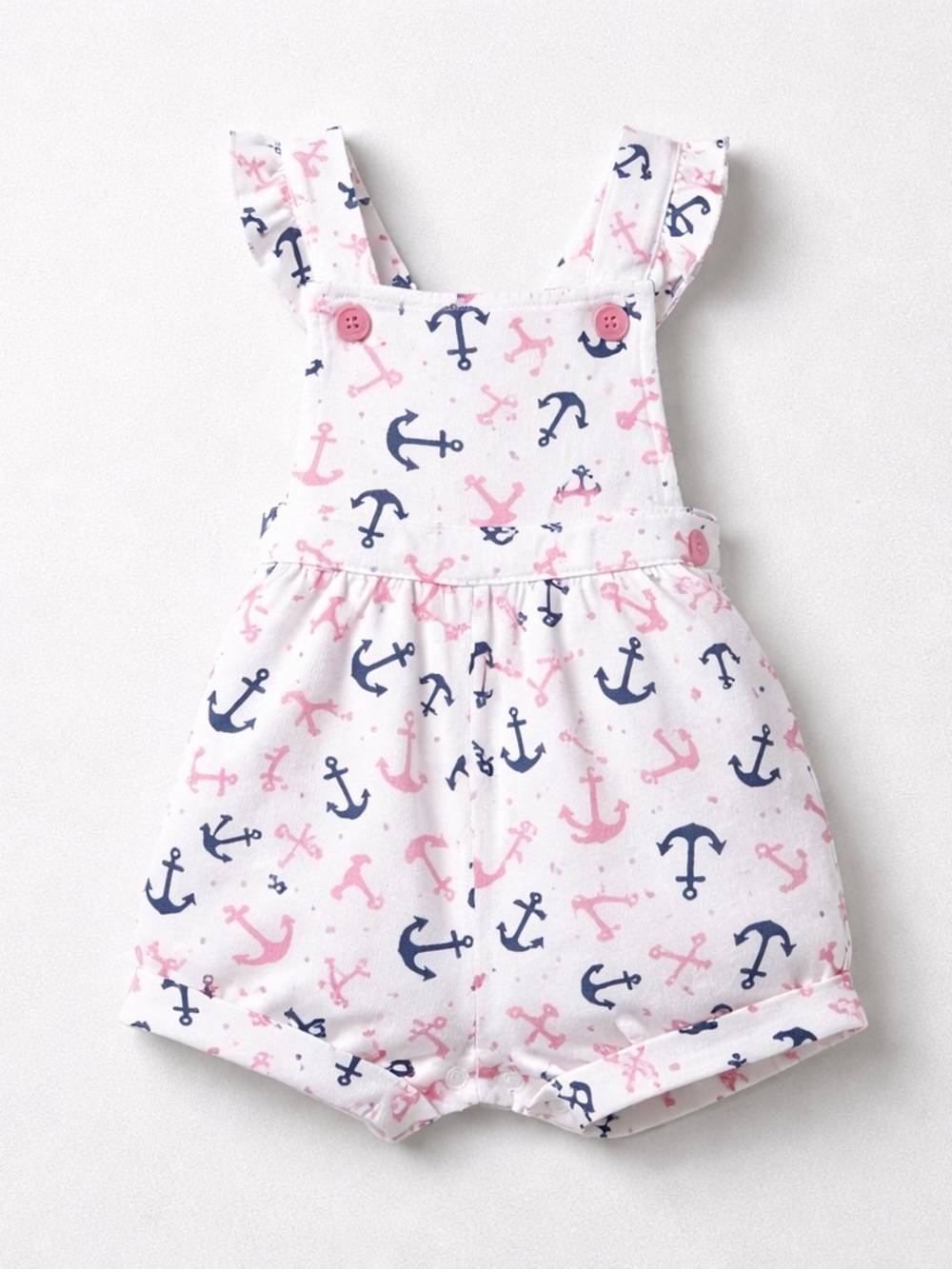 Sunshine Baby white romper with pink and navy blue anchor print 6 months